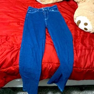 High rise straight leg jeans.